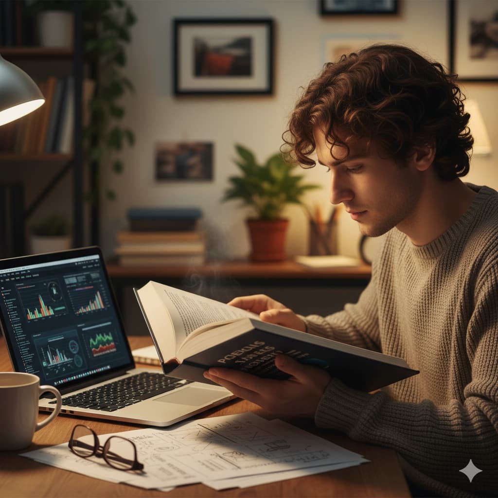 Person reading scientific information about psychedelic substances